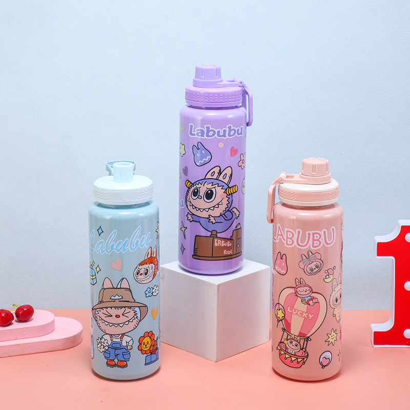 H164-HY-038B cartoon plastic cup, high-capacity solid color children's water cup, portable cup with handle Specification image
