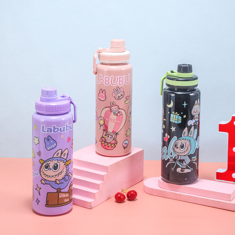 H164-HY-038B cartoon plastic cup, high-capacity solid color children's water cup, portable cup with handle detail image 8