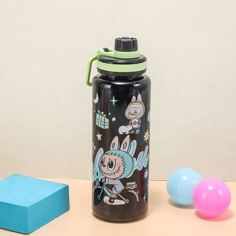 H164-HY-038B cartoon plastic cup, high-capacity solid color children's water cup, portable cup with handle detail image 2