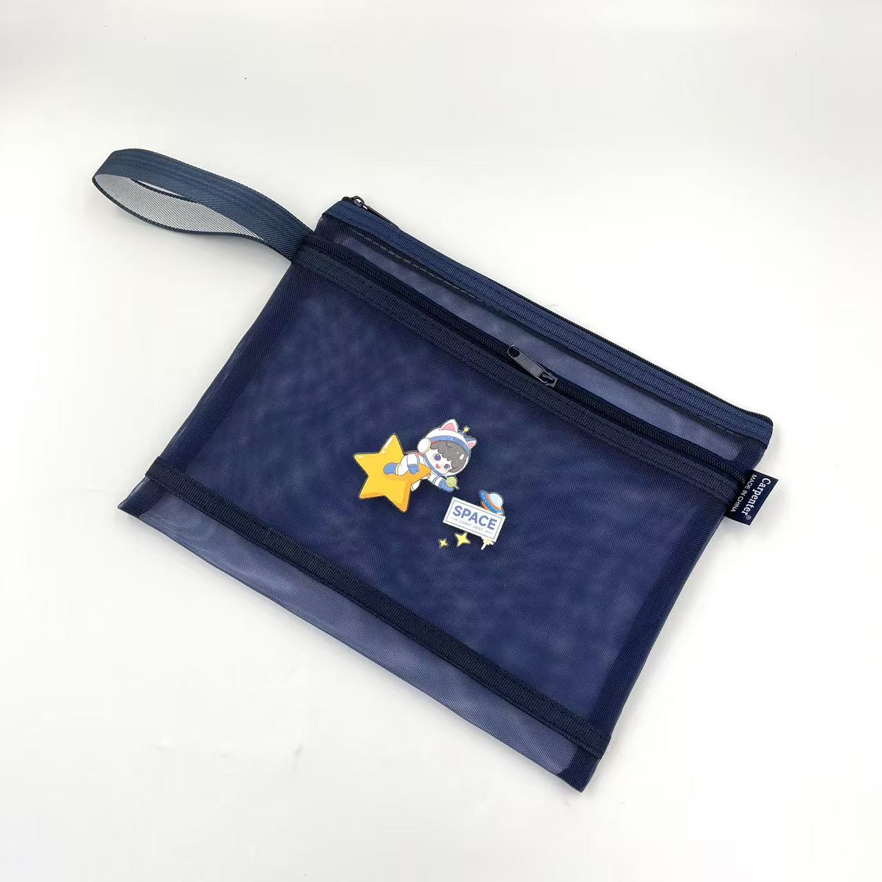 A5 zipper bag, cartoon printed mesh bag, student stationery bag, double-layer pen case, office materials bag Specification image