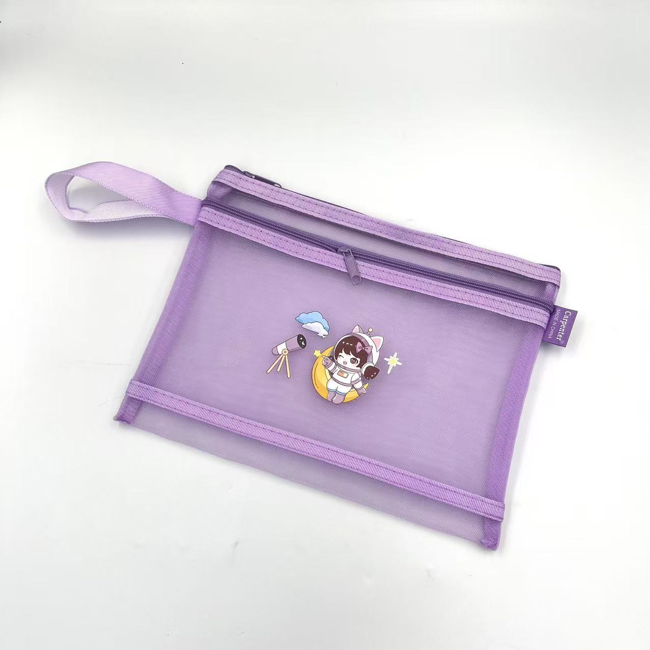 A5 zipper bag, cartoon printed mesh bag, student stationery bag, double-layer pen case, office materials bag Item Picture