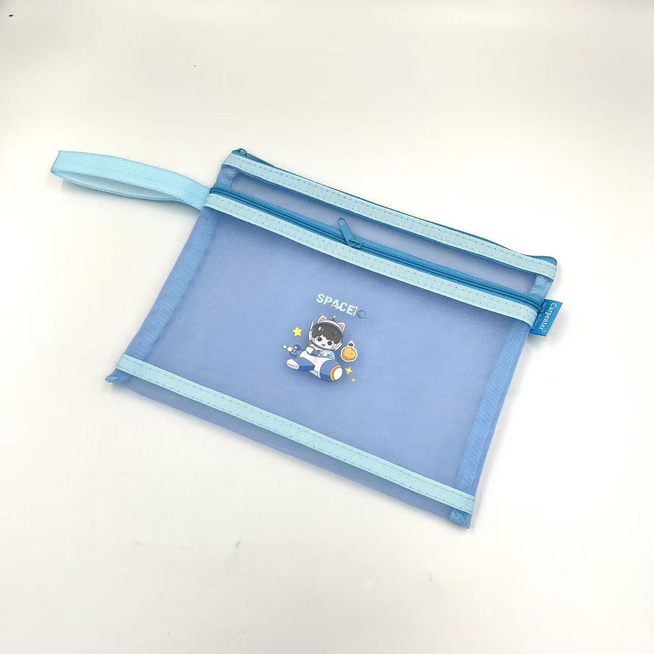 A5 zipper bag, cartoon printed mesh bag, student stationery bag, double-layer pen case, office materials bag details Picture