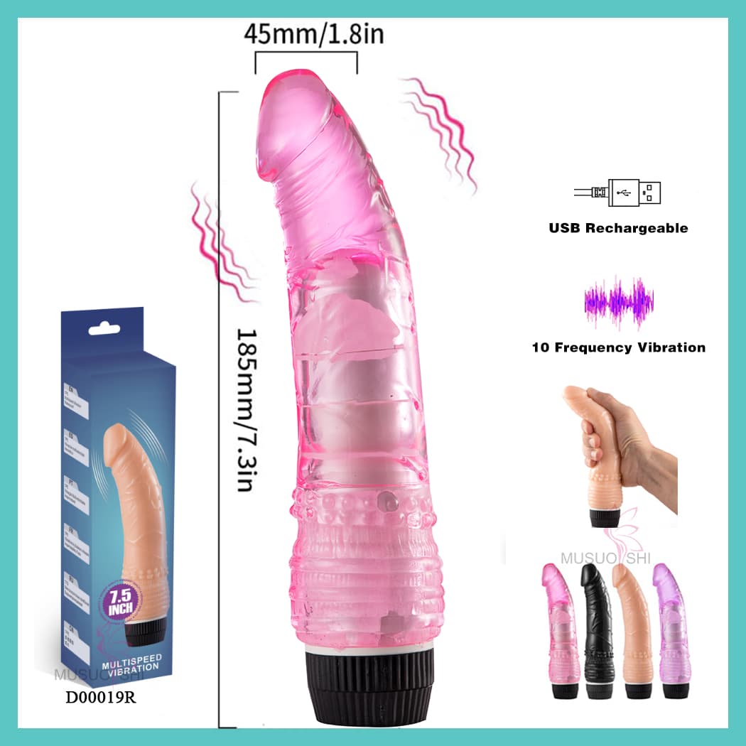 D00019R  USB Rechargeable Dildo 10 Frequency Vibration Sex Toy for Women full figure