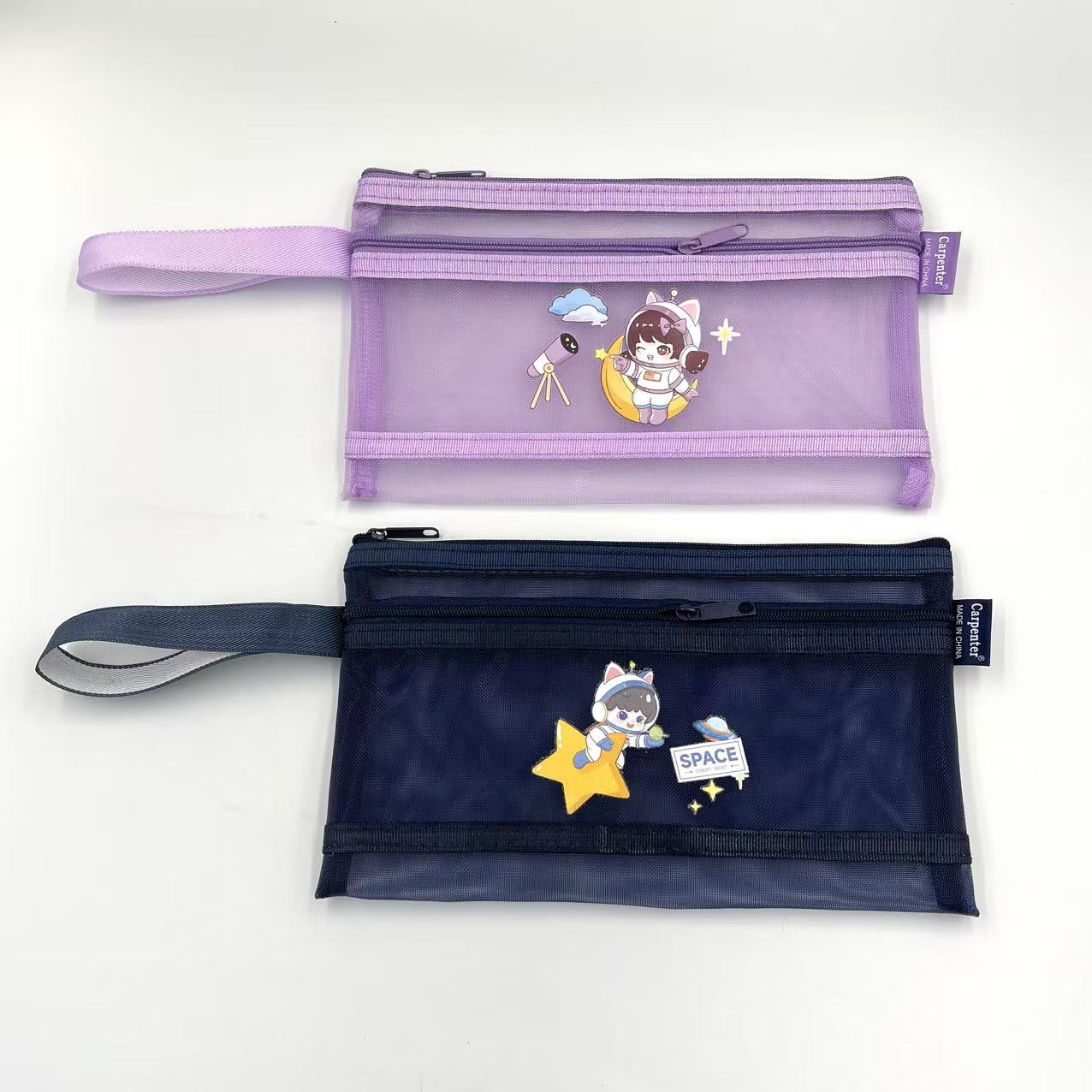 B6 zipper bag, cartoon printed net bag, student stationery bag, double-layer pen case, office materials bag pic 5