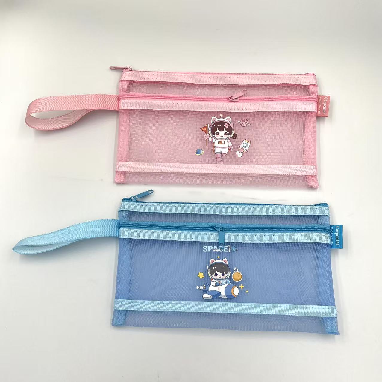 B6 zipper bag, cartoon printed net bag, student stationery bag, double-layer pen case, office materials bag pic 6
