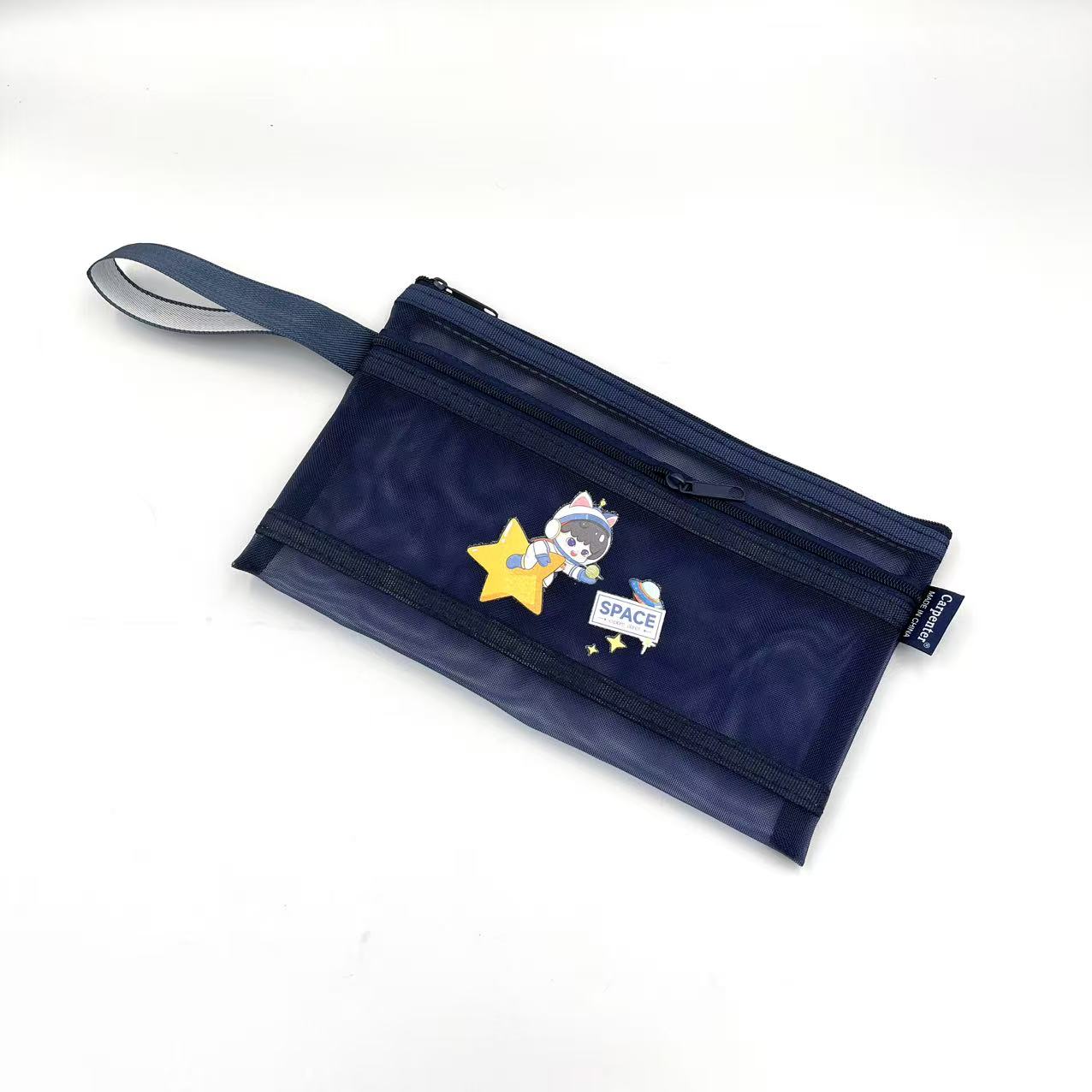 B6 zipper bag, cartoon printed net bag, student stationery bag, double-layer pen case, office materials bag details Picture
