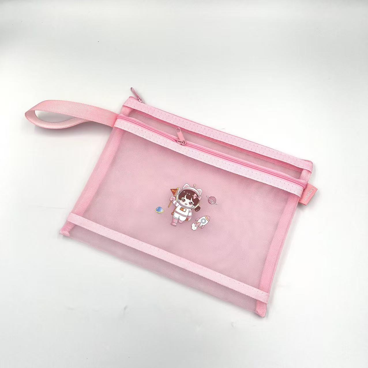 A5 zipper bag, cartoon printed mesh bag, student stationery bag, double-layer pen case, office materials bag Application Scenario