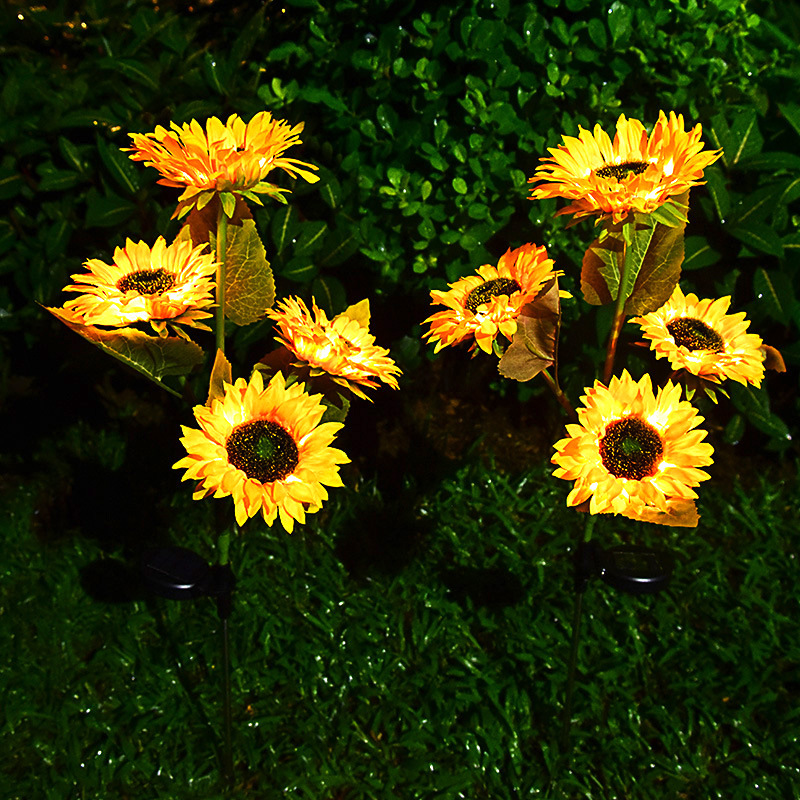 Cross-border led solar lawn lights, outdoor simulation sunflower flower arrangement ground lights, courtyard garden decorative landscape lights details Picture