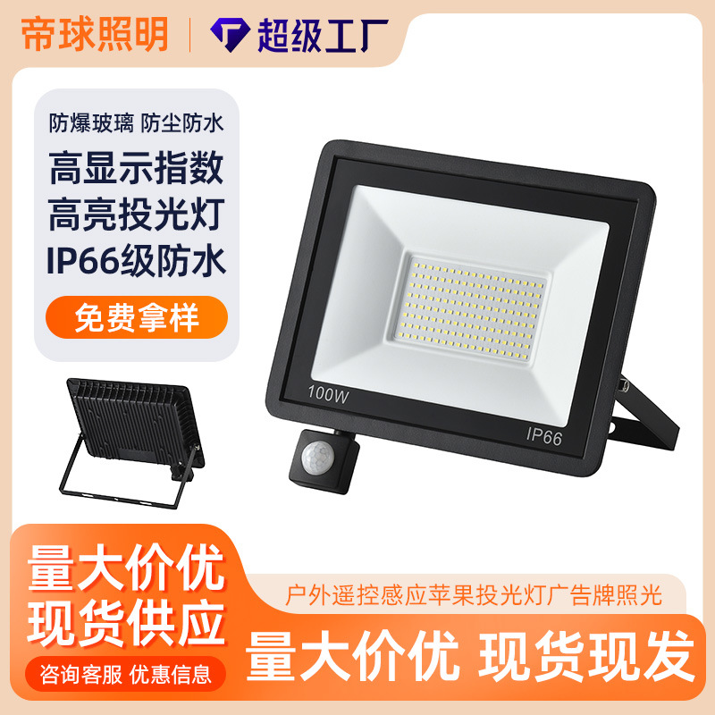 Cross-border LED floodlight, small Apple human body sensing infrared sensing floodlight, remote control light control, ultra-thin floodlight full figure
