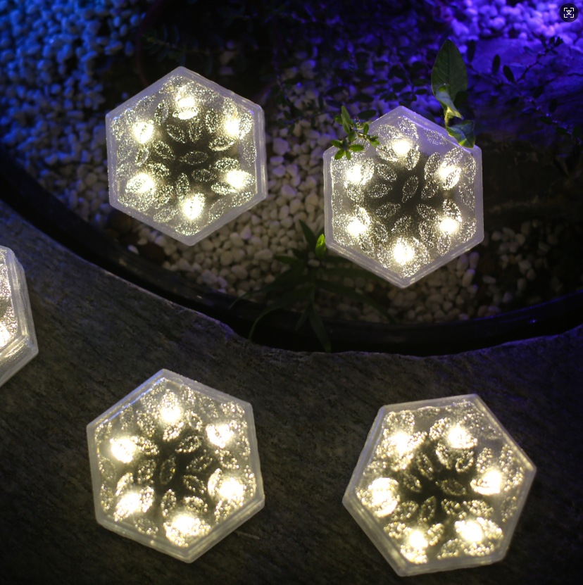 Solar garden lamps, hexagonal ice bricks, outdoor decorative underground ornaments, landscape garden lawn lamps, imitation glass floor tiles details Picture