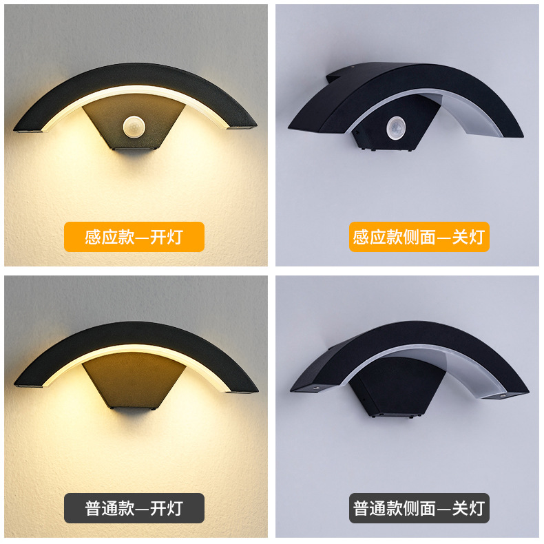 Human-sensing wall lamps, led outdoor waterproof villa courtyard exterior wall lamps, corridor door columns, moon-shaped lamps Specification drawing