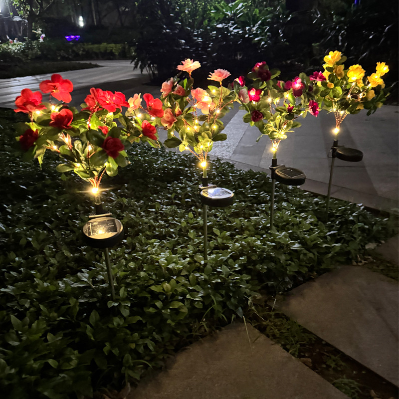 Cross-border outdoor garden terrace courtyard decoration LED ground insert lights simulate the projection of red flower lights and solar rhododendrons Specification drawing