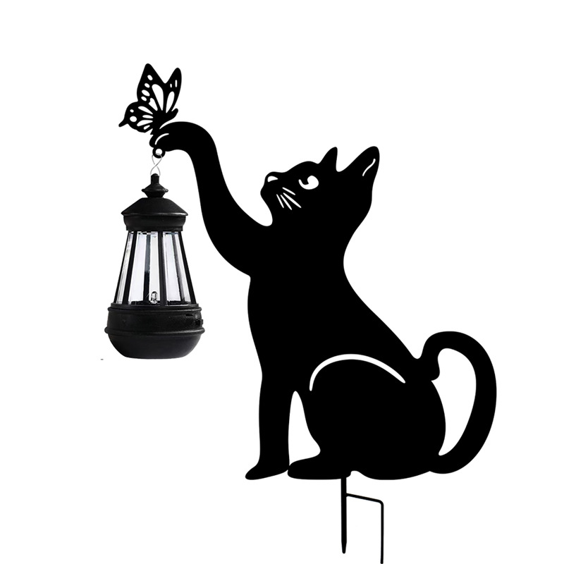 Cross-border outdoor waterproof lawn ground insert iron art cat animal shape outdoor courtyard garden decoration solar lamp Item Picture