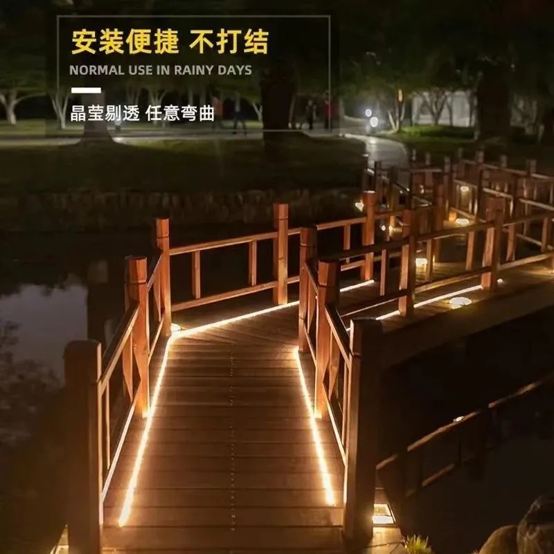 Solar-powered light strips, outdoor waterproof ultra-bright camping atmosphere lights, villa corridor exterior wall and garden lighting strips Application Scenario