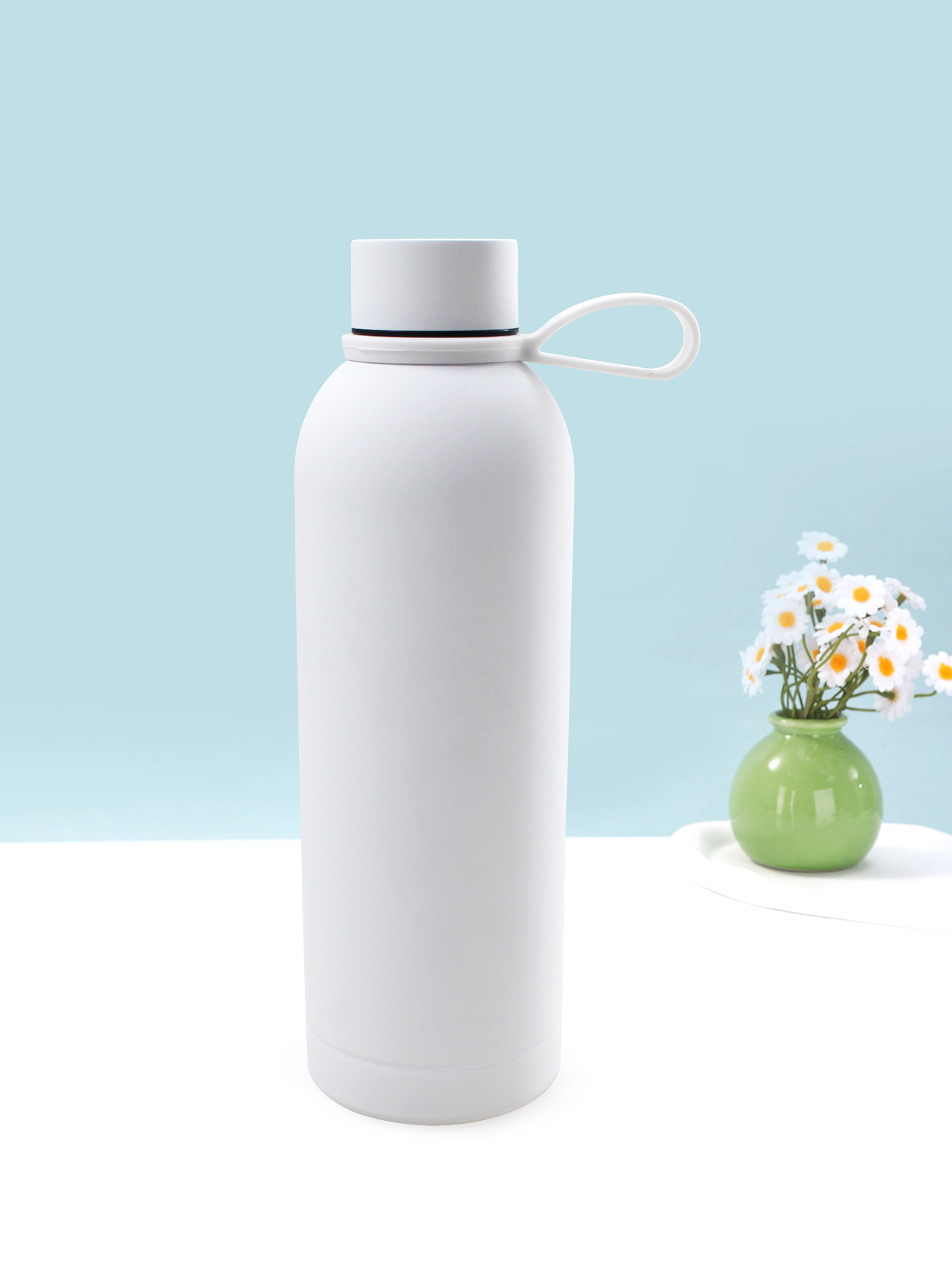 500ML double-layer stainless steel, inner 304, outer 201, large capacity, high appearance level, sports, travel, daily home, leak-proof, convenient, with hand-held silicone lanyard, vacuum rubber paint, small mouth insulated bottle or cup