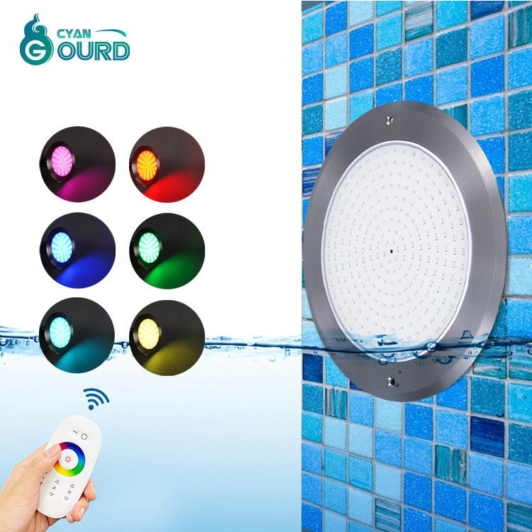 Ultra-thin stainless steel waterproof seven-color swimming pool lamp, 12v remote control, Bluetooth APP, mobile phone control, 25w underwater wall lamp details Picture