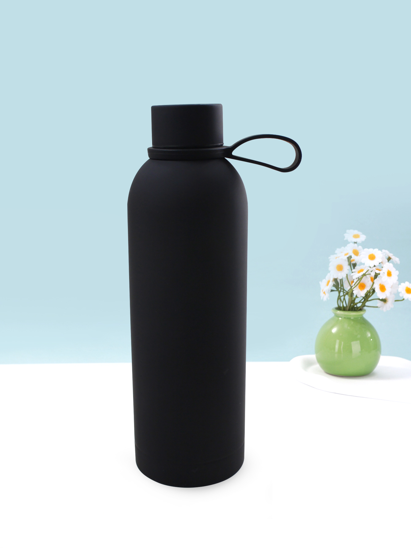 500ML double-layer stainless steel, inner 304, outer 201, large capacity, high appearance level, sports, travel, daily home, leak-proof, convenient, with hand-held silicone lanyard, vacuum rubber paint, small mouth insulated bottle or cup Specification image