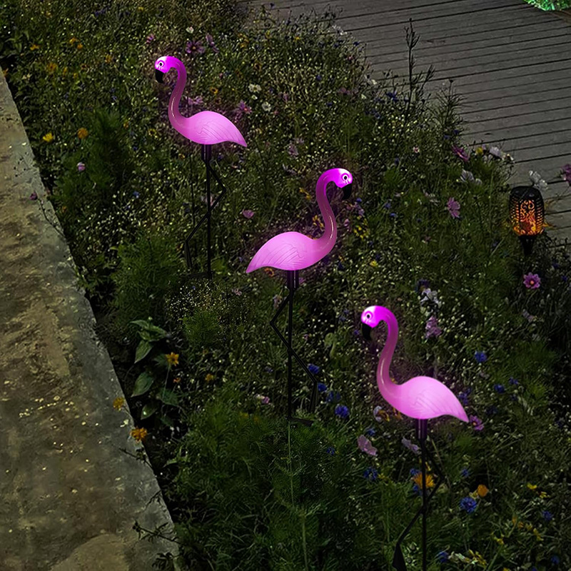 Cross-border solar flamingo lamp, simulation animal landscape, courtyard atmosphere lamp, outdoor garden lawn decorative item details Picture