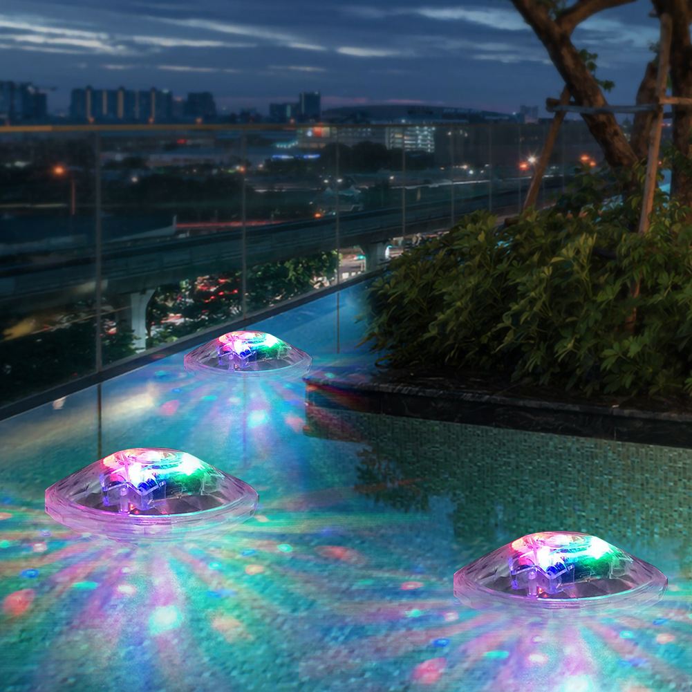 Diamond-style diving light, LED bath light, swimming pool floating light, bathtub light, fountain light, RGB colored disco light Specification drawing