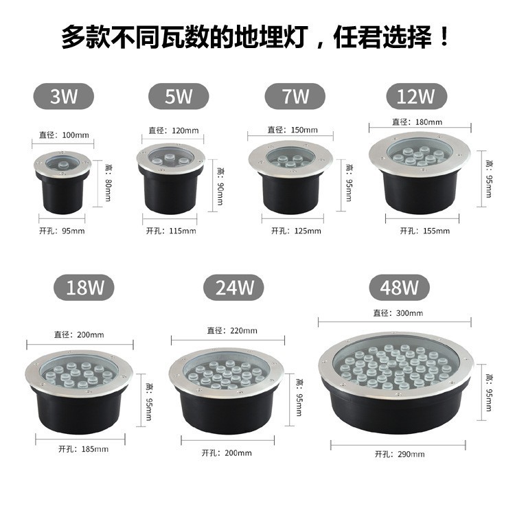 LED ground lights, outdoor embedded waterproof circular buried spotlights, park square stainless steel 3W and 48W buried lights Application Scenario