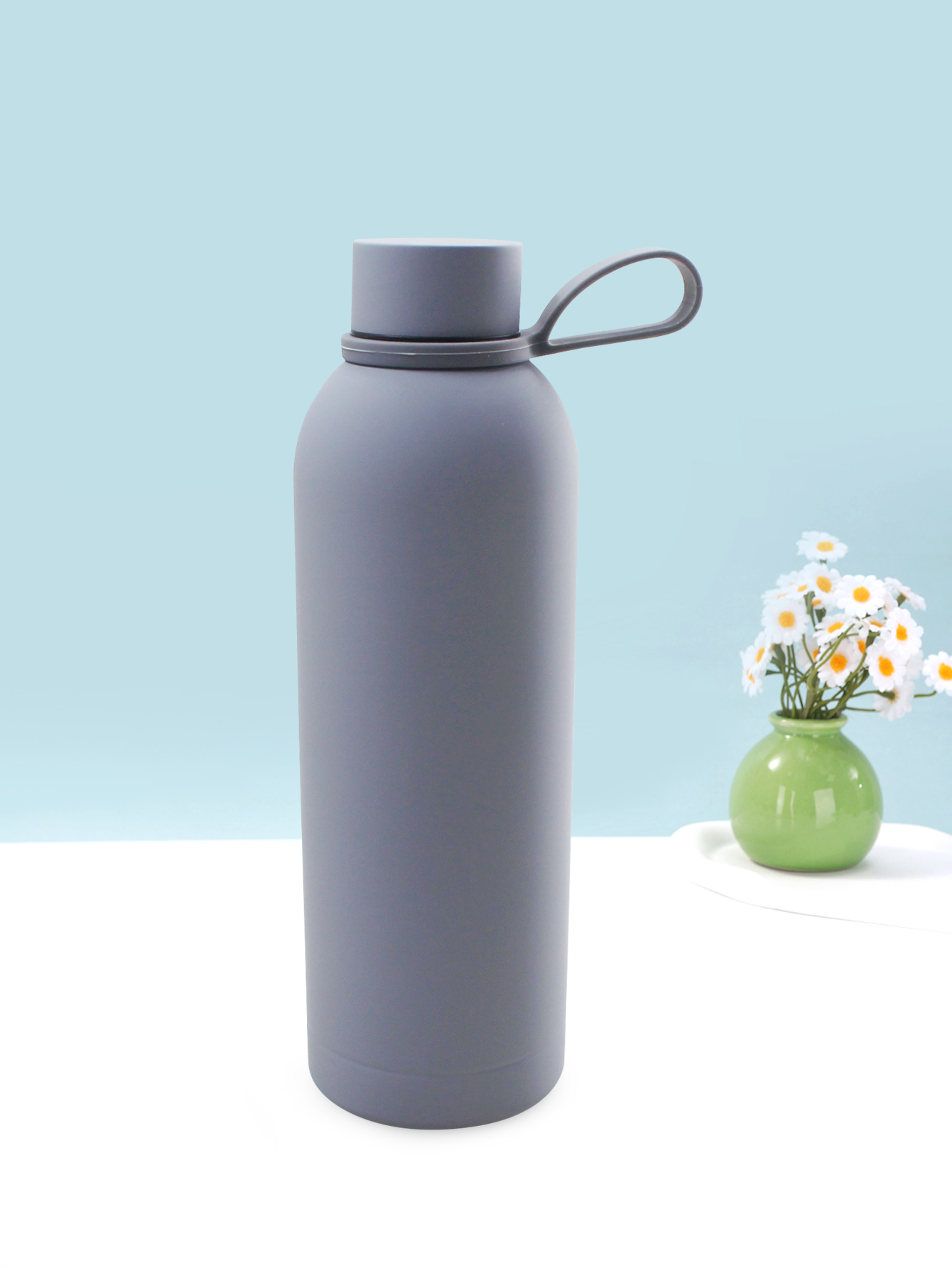 500ML double-layer stainless steel, inner 304, outer 201, large capacity, high appearance level, sports, travel, daily home, leak-proof, convenient, with hand-held silicone lanyard, vacuum rubber paint, small mouth insulated bottle or cup Item Picture