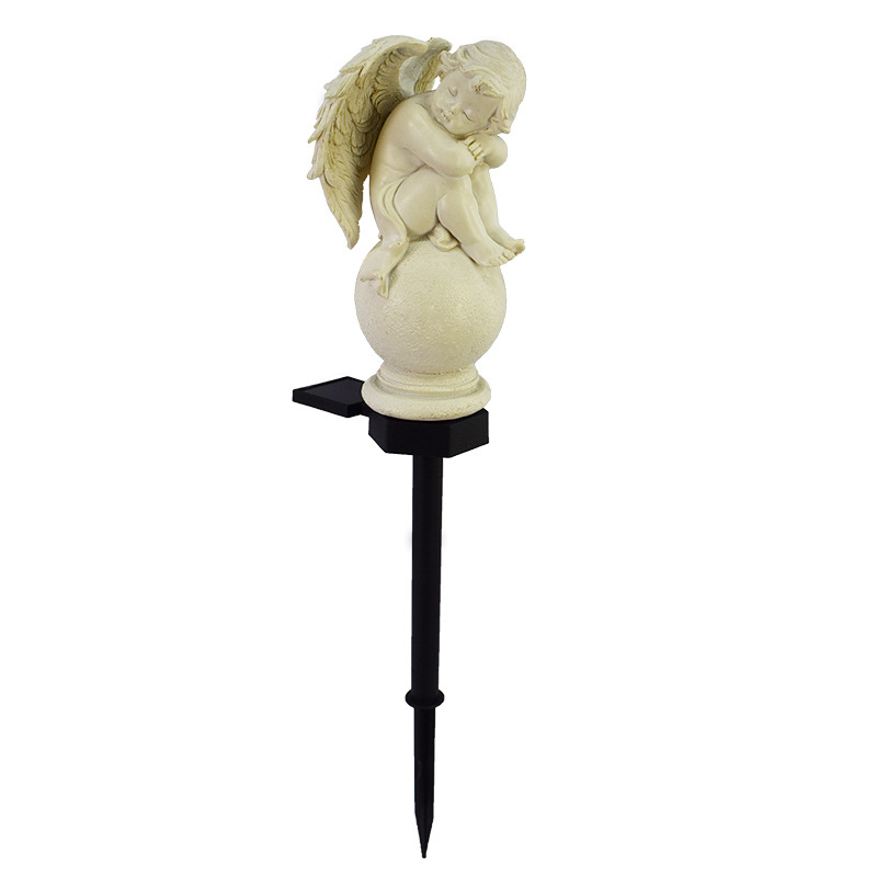 Solar-powered outdoor garden lamp handicrafts, floor-inserted resin angel-shaped statue, garden European-style landscape decorative lamp Item Picture
