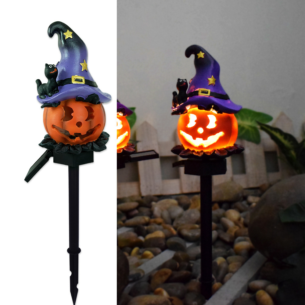 New solar-powered outdoor courtyard Halloween pumpkin lantern resin craft garden Ghost Festival atmosphere decoration ground socket Specification drawing