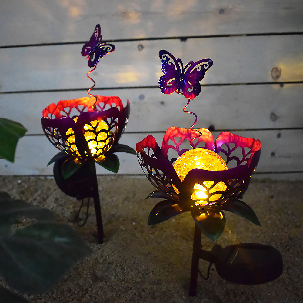 Solar-powered villa garden courtyard lights, ironwork hollowed-out outdoor landscape decorative lights, artificial flower ground insert lawn lights Specification drawing