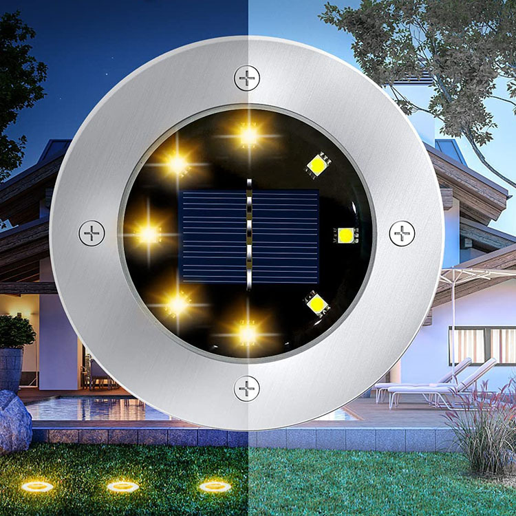 Outdoor garden lights, solar ground lights, ground plug floor lights, 8LED ground lights, garden landscape deck lights, waterproof Specification drawing