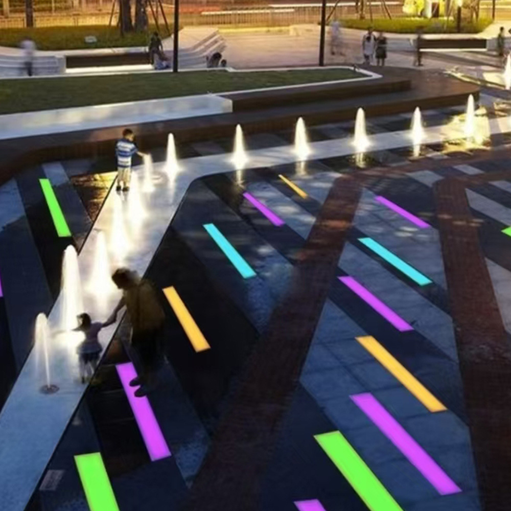 Waterproof and pressure-resistant rectangular floor tile lights, gravity foot pedal sensor lights, and outdoor square seven-color interactive project lighting Application Scenario