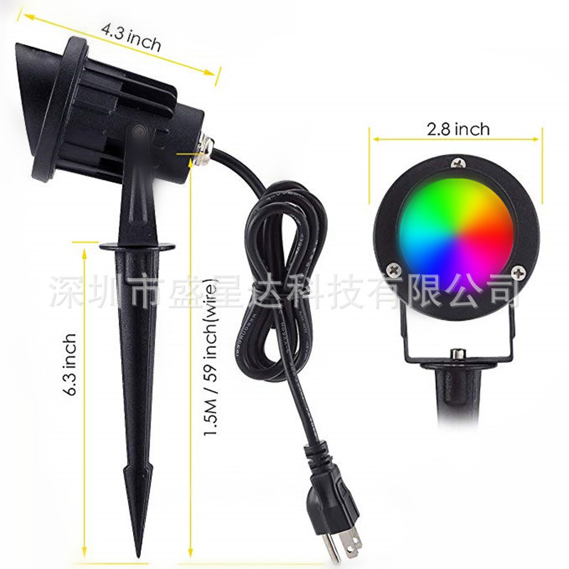 10W RGB ground socket light, seven-color remote control floodlight, outdoor waterproof landscape spotlight, RGB lawn light Item Picture