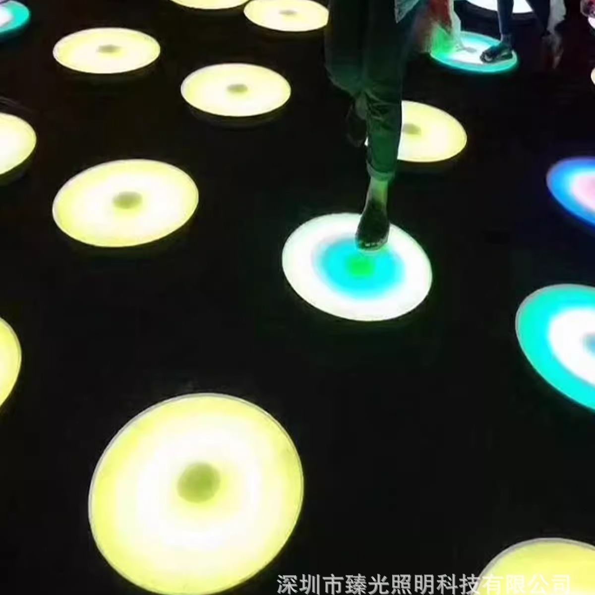 LED circular sensor floor tile light, colored outdoor waterproof square stage human interaction gravity sensor ground light Application Scenario