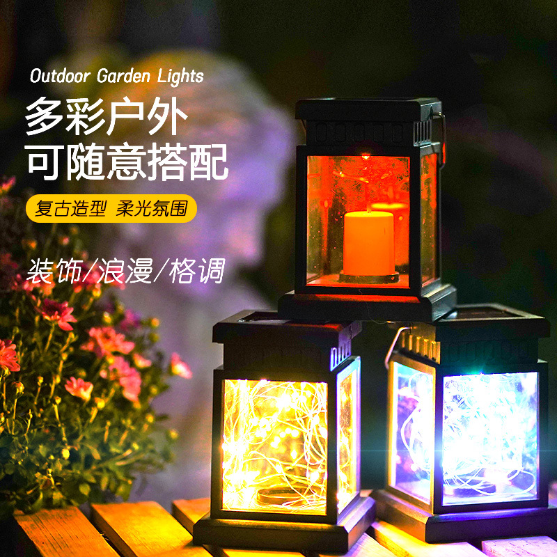Cross-border solar lamps, small palace lamps, led small wind lamps, garden lamps, night lights, waterproof chandeliers, simulated candle lanterns details Picture