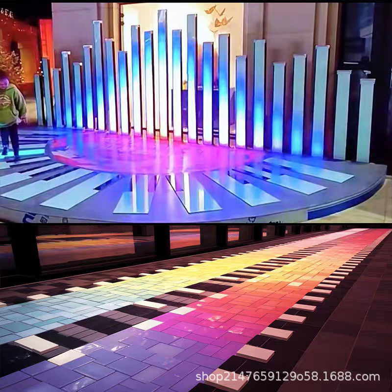 Piano flow light column interactive Internet celebrity foot-stepped induction seven-color luminous floor light outdoor waterproof music step park details Picture