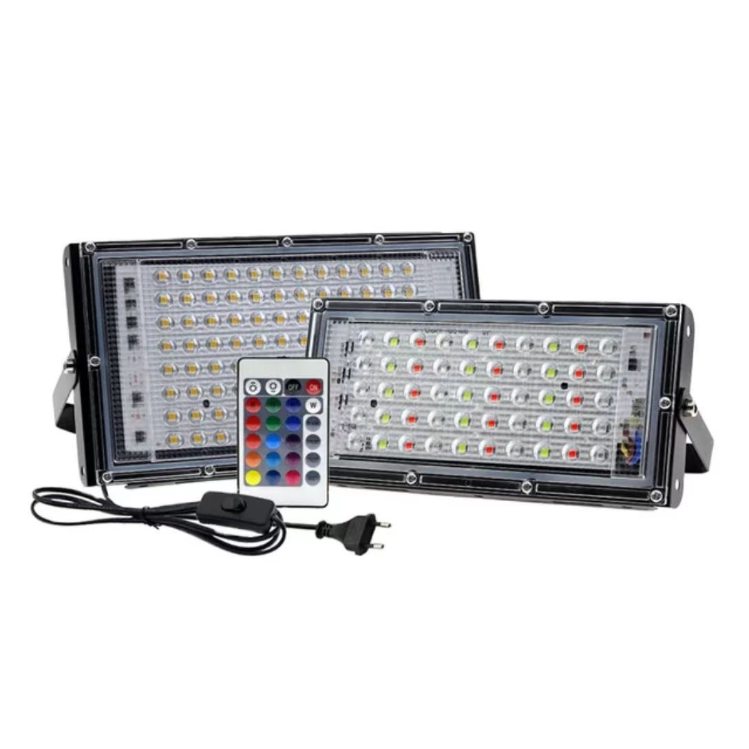 Cross-border indoor and outdoor floodlight strip remote control plug 50WLEDRGB color floodlight 220V in stock supply full figure