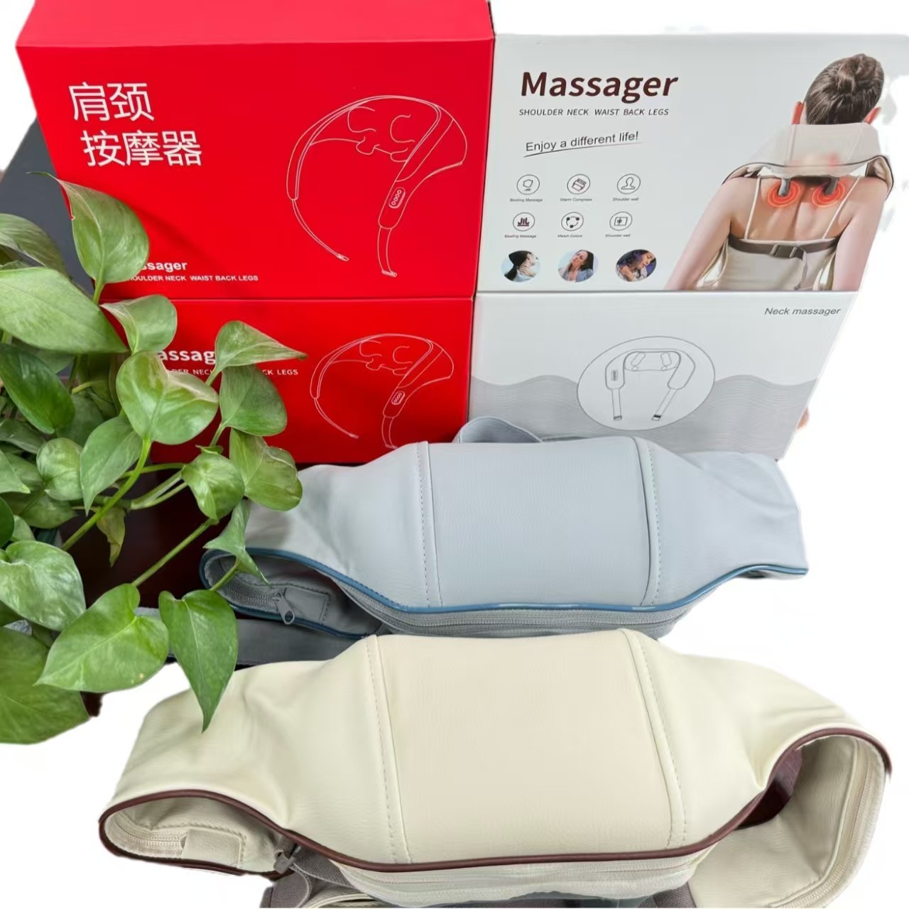 家用批发颈椎按摩器 斜方肌按摩仪 充电式按压揉捏机械式肌肉白底实物图