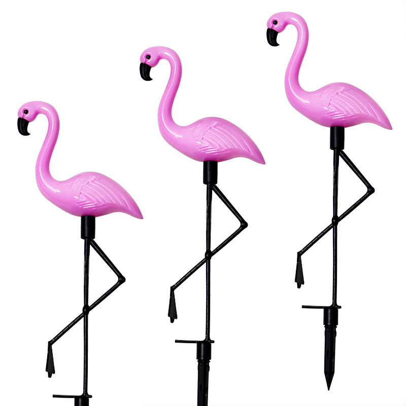 Solar-powered flamingo outdoor garden light, ground plug light, one-to-three outdoor garden landscape, courtyard decoration and lawn light Item Picture