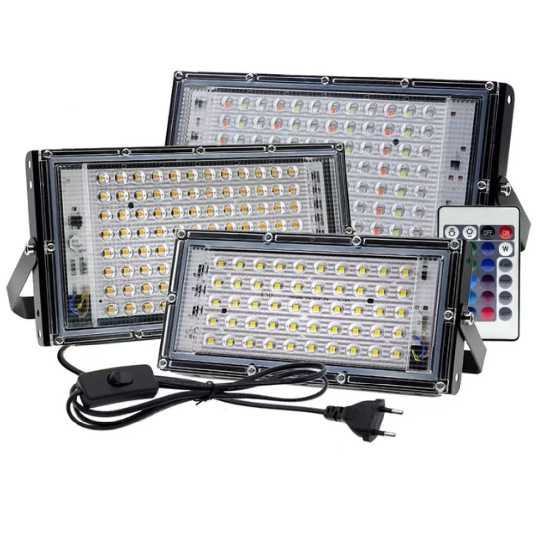 Cross-border indoor and outdoor floodlight strip remote control plug 50WLEDRGB color floodlight 220V in stock supply details Picture