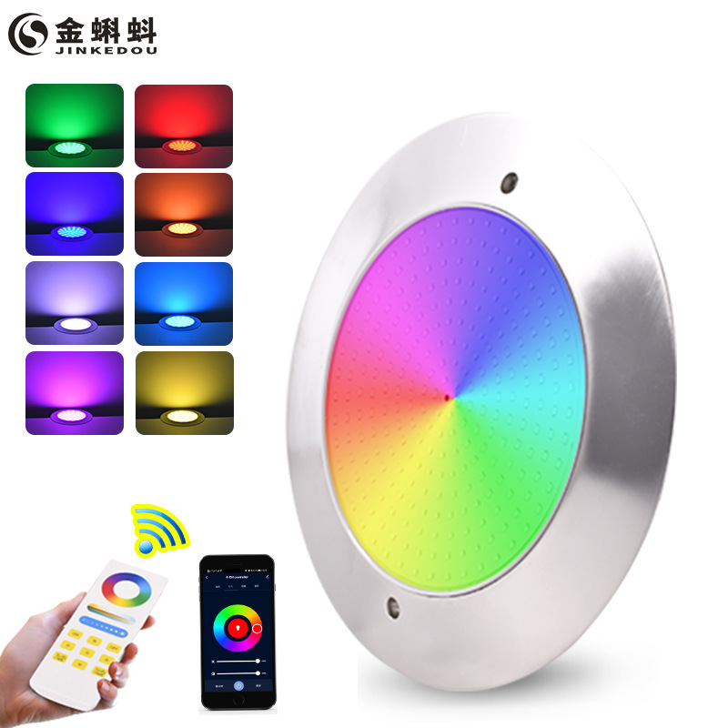Cross-border exclusive ultra-thin led stainless steel swimming pool lights, wall-mounted without perforation, underwater swimming pool outdoor landscape lighting details Picture