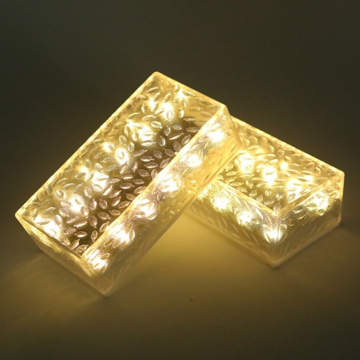 Solar-powered rectangular ice brick ground lights, waterproof courtyard lawn decorative lights, garden staircase ornaments, landscape lights details Picture