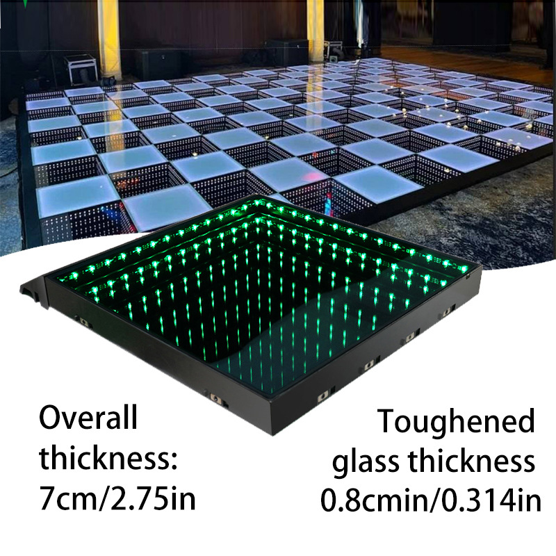 The Internet celebrity background wall, sensing 3D thousand-layer abyss mirror floor light, circular mirror surface led dancing floor tile light full figure