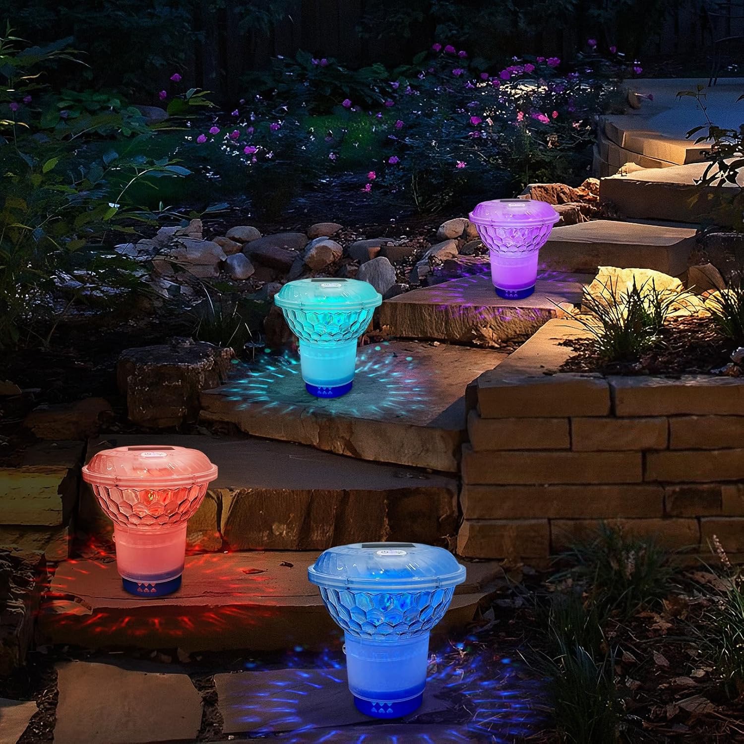 2025 Cross-border new product LED solar floating swimming pool light RGB seven-color remote control swimming pool chlorine float, chlorine float device light Specification drawing