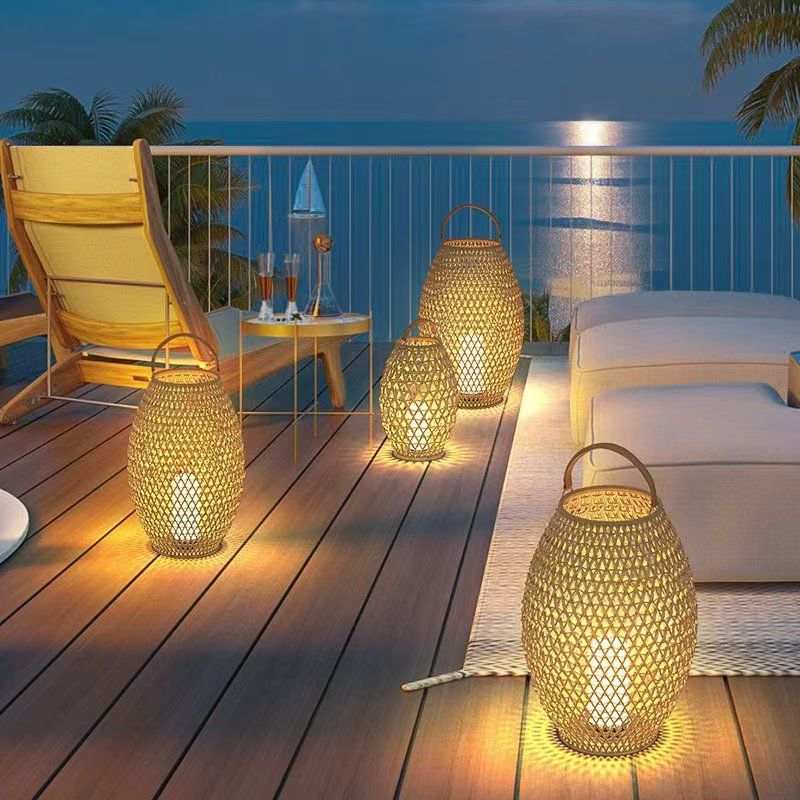 Villa courtyard lamps, garden atmosphere hand-held lamps, waterproof woven floor lamps, outdoor solar lawn lamps, outdoor table lamps Application Scenario