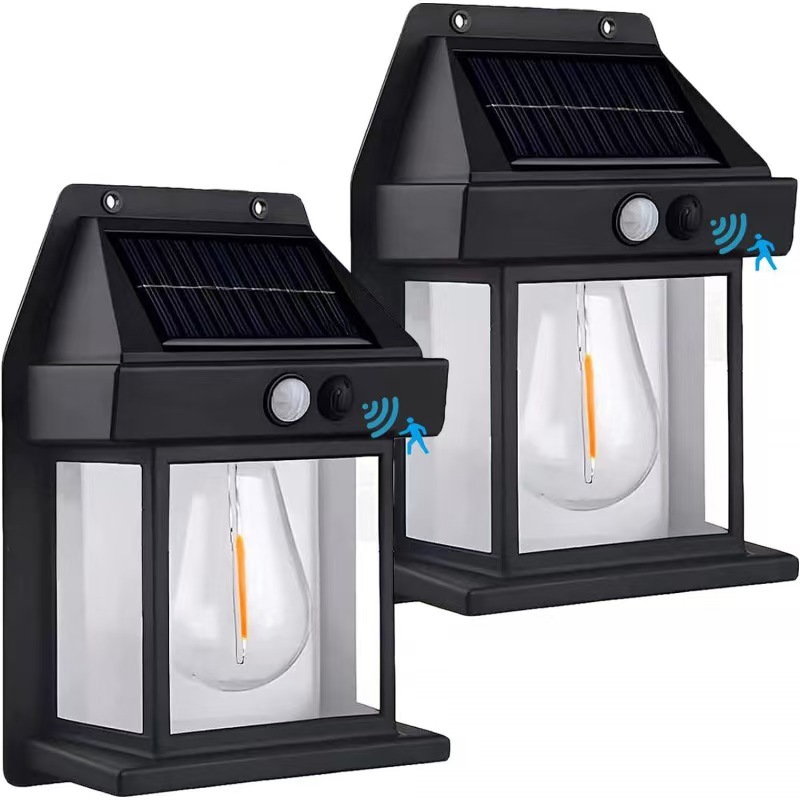 Solar tungsten filament human body sensor light, balcony light, entrance door led atmosphere, courtyard garden, fence, outdoor wall light full figure