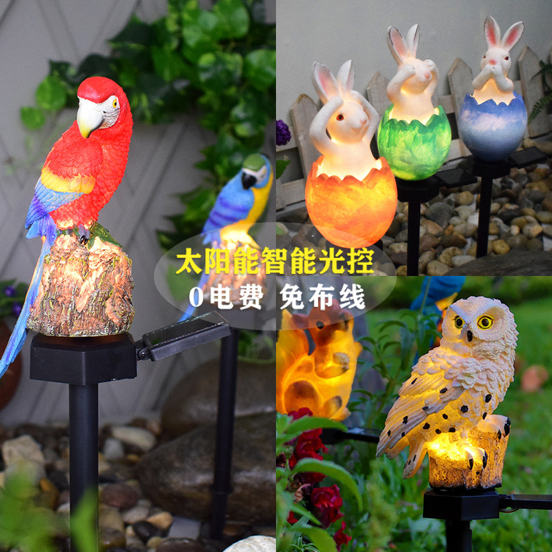 Cross-border new solar outdoor lawn light, resin ground plug cartoon animal decorative garden and courtyard landscape light full figure