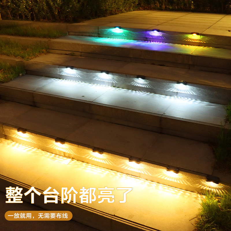 New outdoor solar-powered railing lights, staircase lights, fence and wall step lights, villa and courtyard seven-character landscape lights details Picture