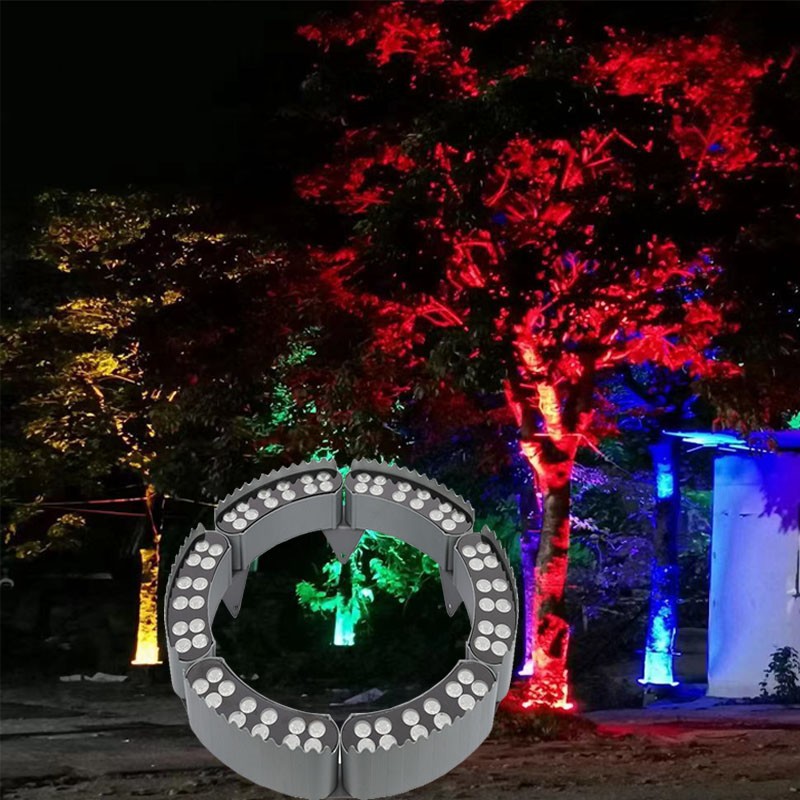 48W led tree-hugging light, circular tree-illuminating light, outdoor waterproof band corrugated landscape garden seven-color column-hugging spotlight details Picture