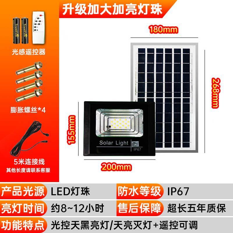 Solar-powered lighting, garden lamps, automatic floodlights when it gets dark, household outdoor lamps, waterproof ultra-bright sensor street lamps Specification drawing
