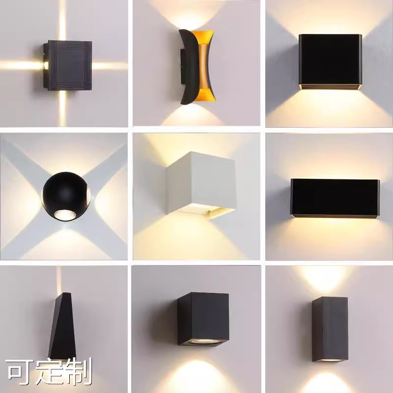 Outdoor waterproof, simple and modern square villa exterior wall, courtyard corridor, indoor double-head upper and lower wall lamps details Picture