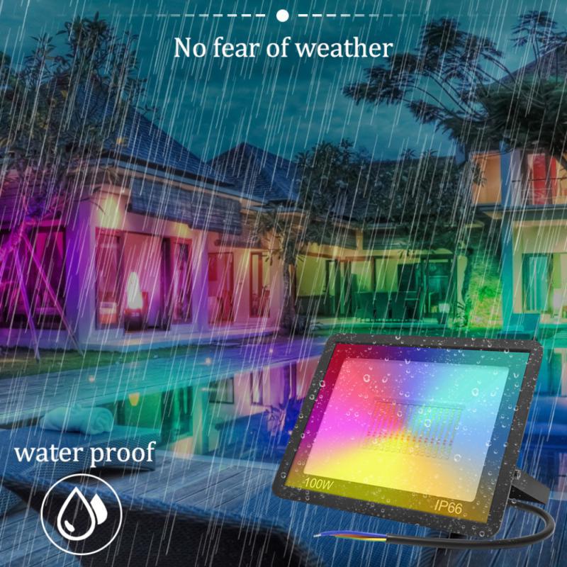 Cross-border graffiti Wifi Bluetooth RGBCW color floodlight wide voltage smart APP remote control seven-color LED floodlight details Picture